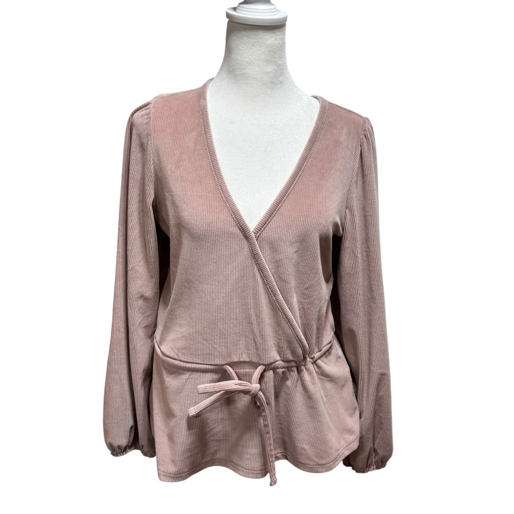 Madewell Corduroy Wrap Top Dusty Rose Pink Ribbed Long Sleeve V-Neck Small #721